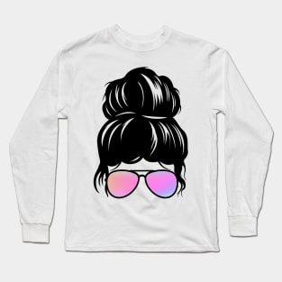 Messy Bun Gradient Glasses Long Sleeve T-Shirt